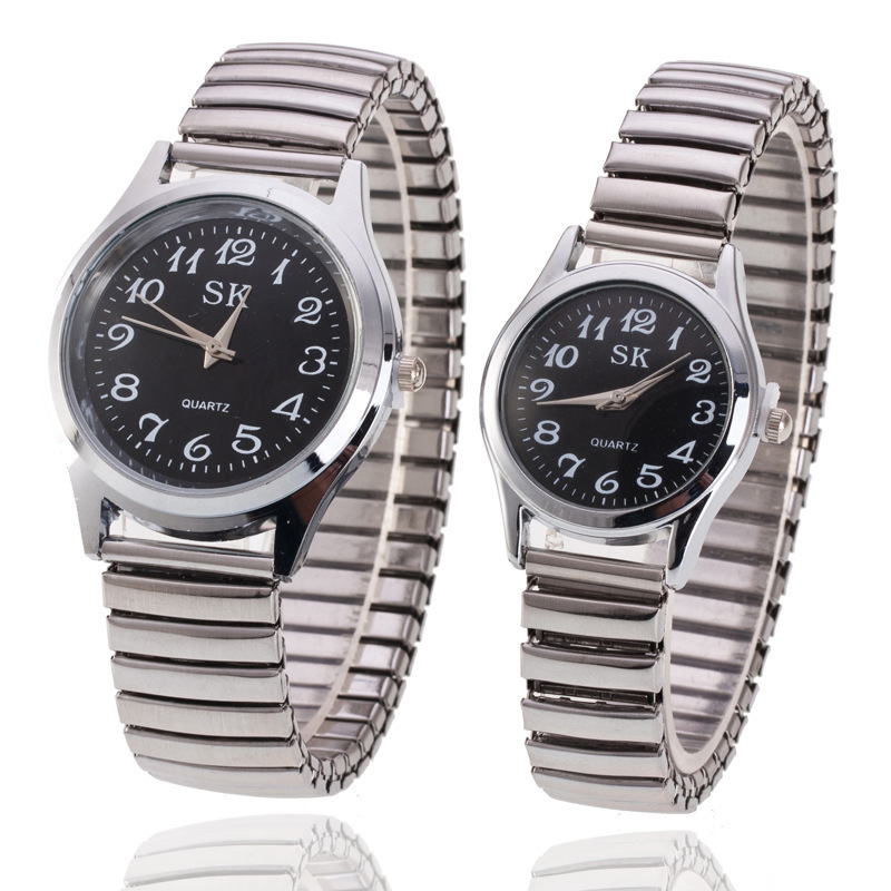 Middle-aged and elderly watch men's large dial women's watch steel strap spring elastic strap elderly watch activity gift quartz watch men's