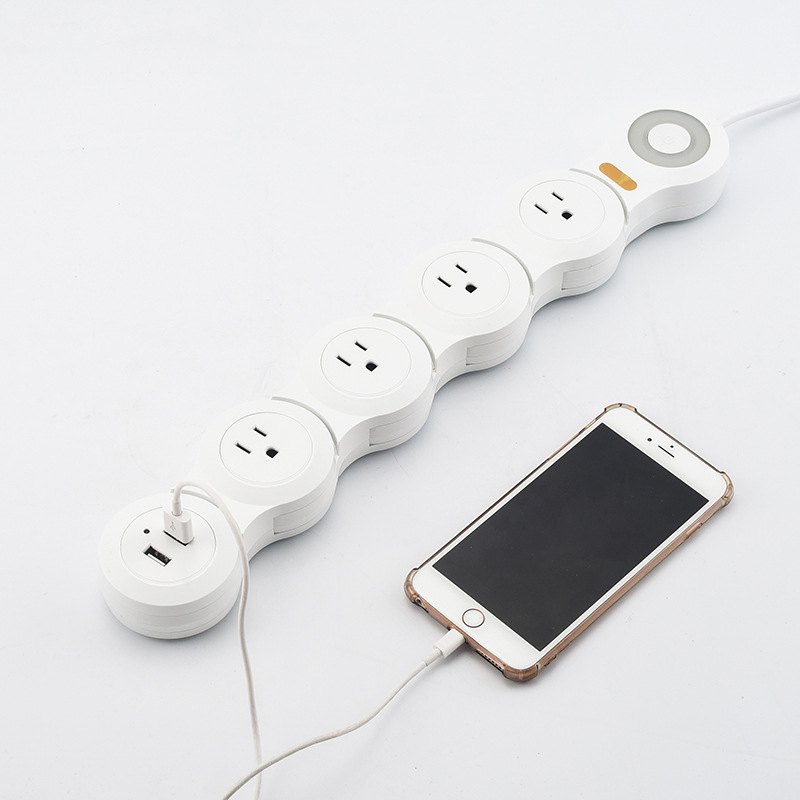 US standard 3-4 position USB charging power strip with rotating extension cord 15A US-style convertible socket