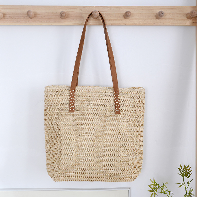 New handmade woven machine-woven bag, shoulder straw bag, casual women's bag, beach bag