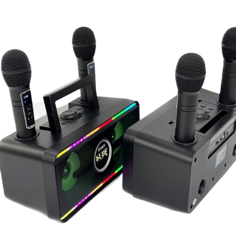 New SD216 Colorful Light Bluetooth Speaker Dual Mic Karaoke All-in-One Portable Outdoor KTV Singing Children's Microphone