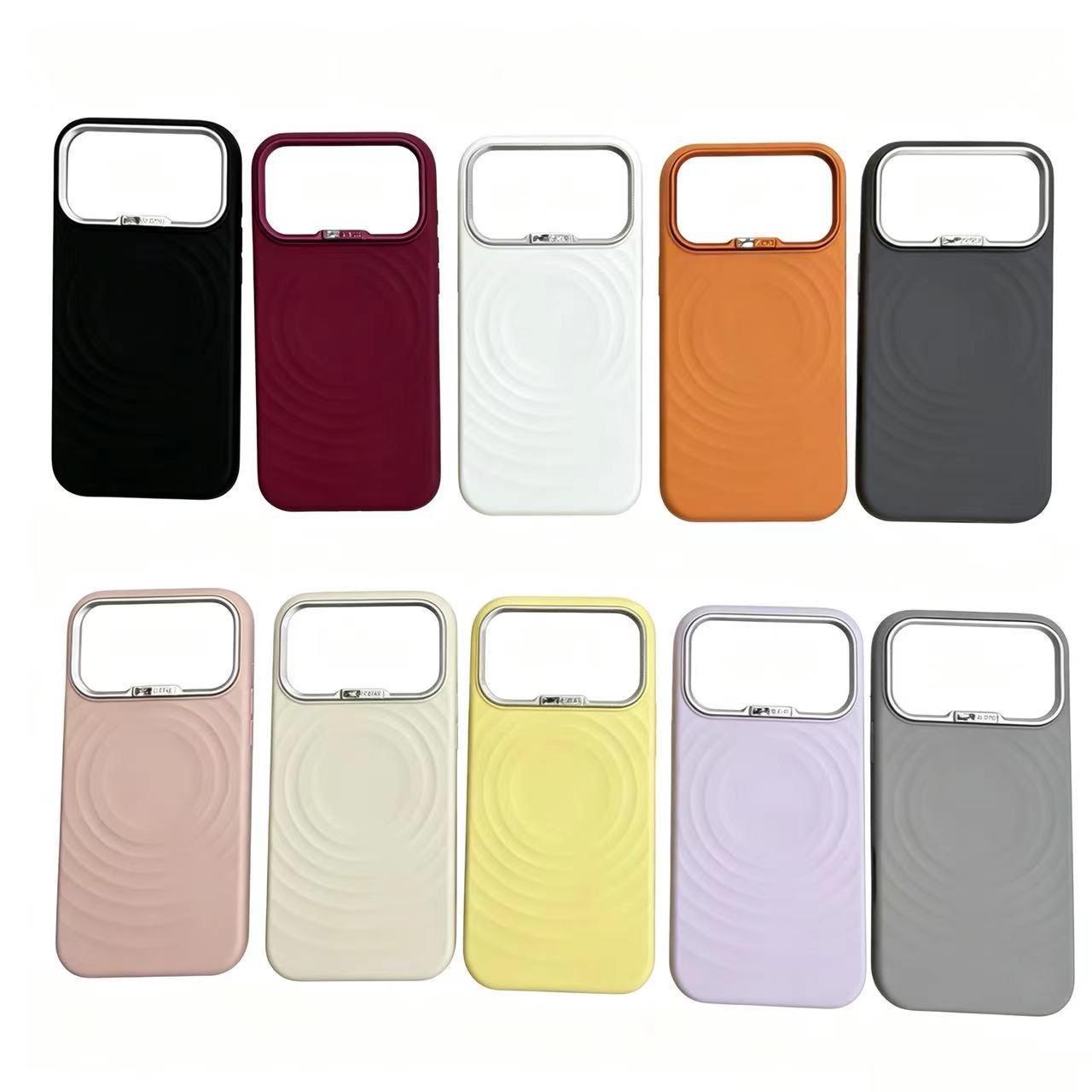 For iPhone 16 Diamond Lens Ripple Case Apple 16 Pro Max Built-in Magnetic Liquid Silicone Phone Case