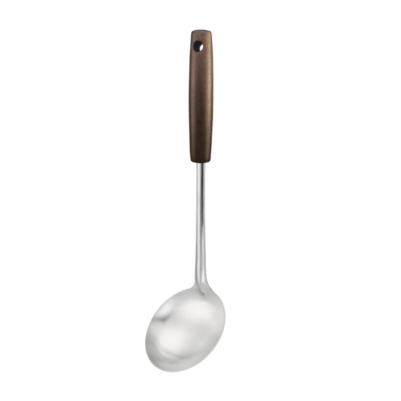 304 stainless steel spatula with wooden handle, kitchen utensil, high temperature resistant spatula, soup spoon, large soup ladle, slotted spoon