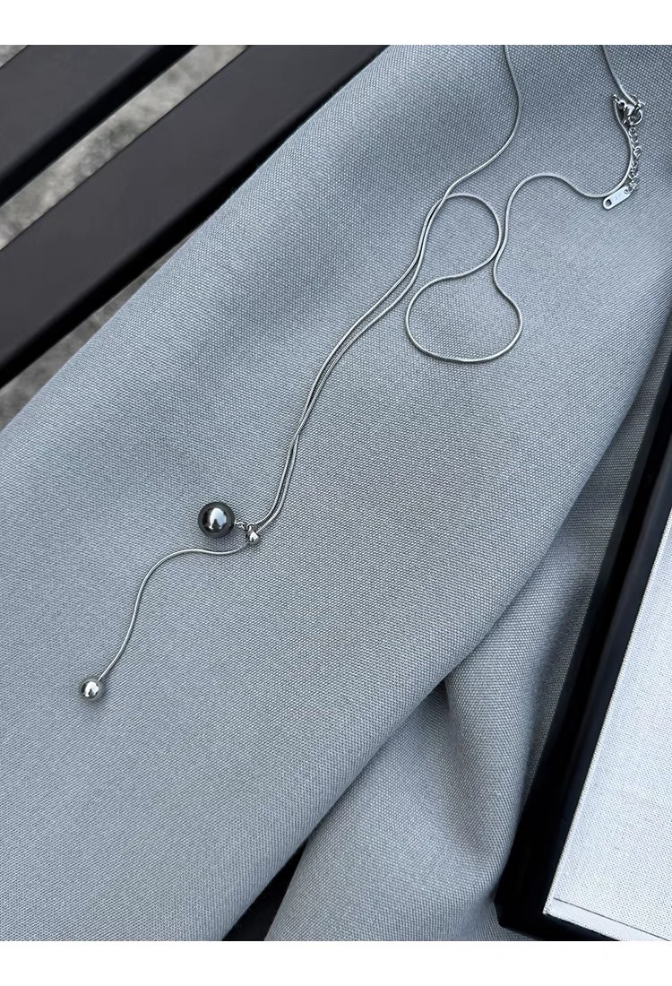 Three-color pearl necklace pull adjustable long alloy snake bone simple sweater chain