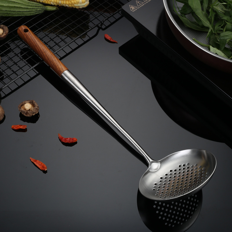 201 stainless steel wok spatula chef special cooking spoon wooden handle household long handle soup spoon serving spoon wok spoon