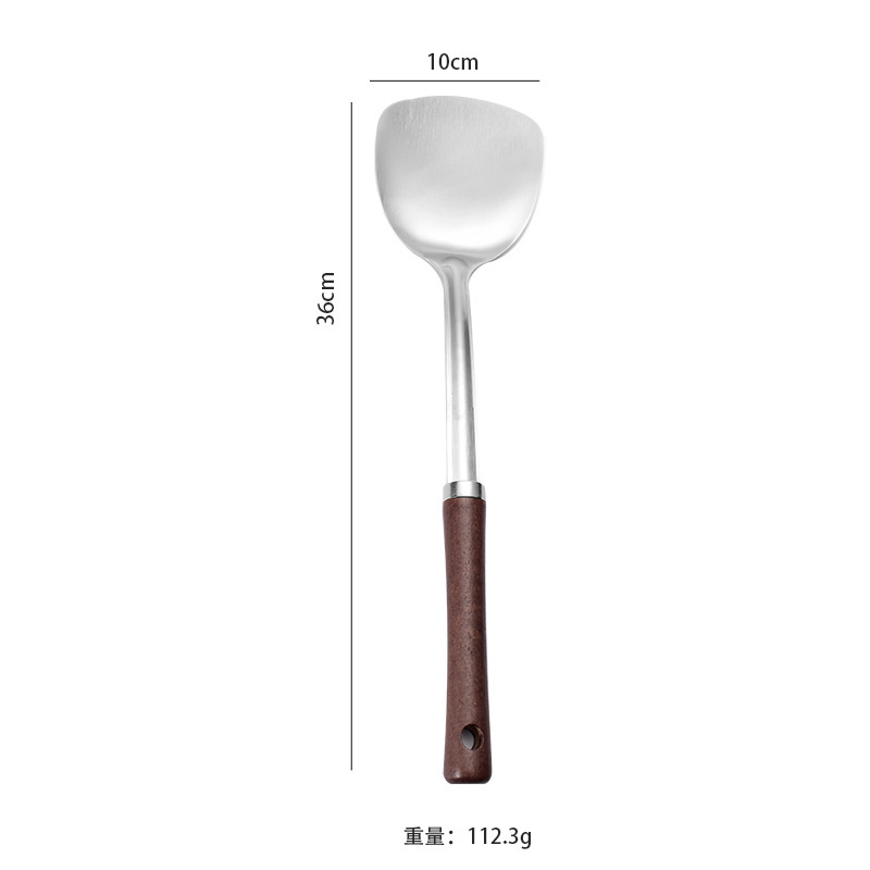 304 spatula set stainless steel solid wood wok spatula thickened anti-scald spatula soup spoon kitchen home wok spatula soup spoon