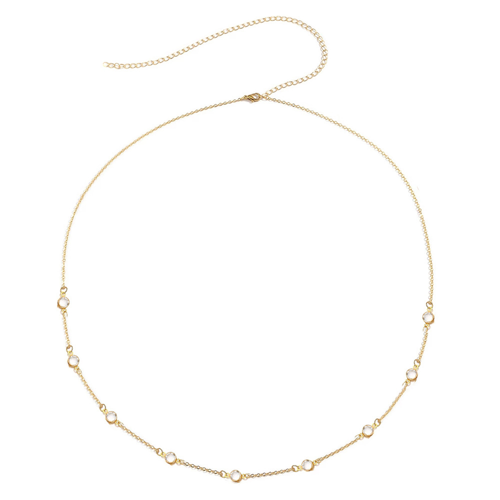 Exquisite sexy stainless steel crystal bead chain spliced double-layer waist chain, beach vacation accessory