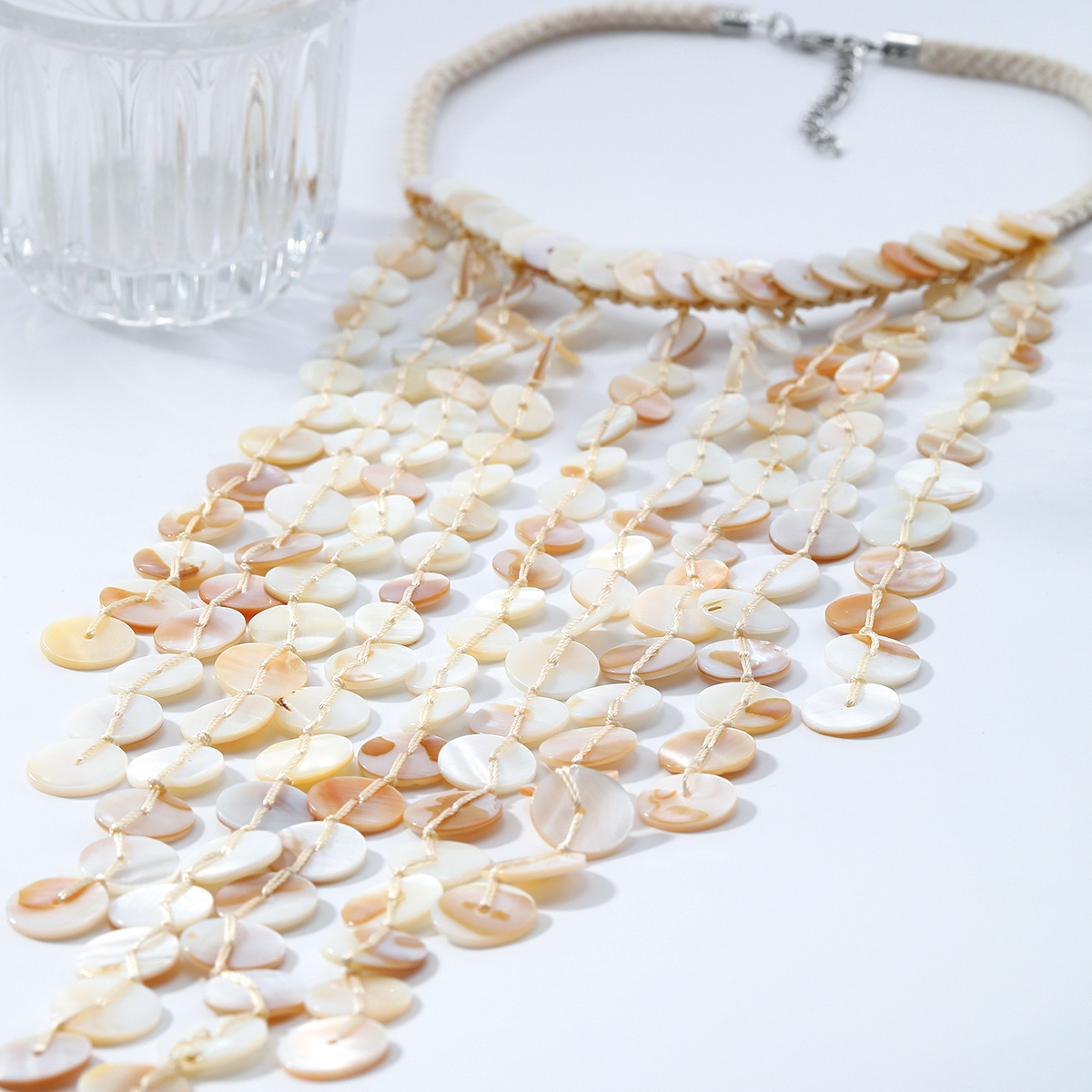 ZA shell tassel handmade woven ocean beach vacation style multi-layer necklace for women simple