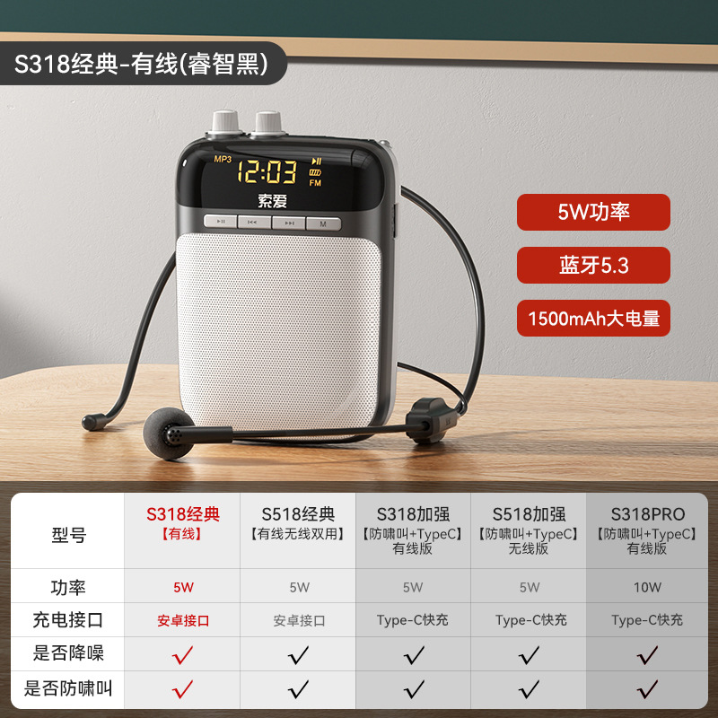 SOAIY S318 Mini Amplifier for Teachers Wireless Headset Microphone Teaching Lecture Loud Speaker