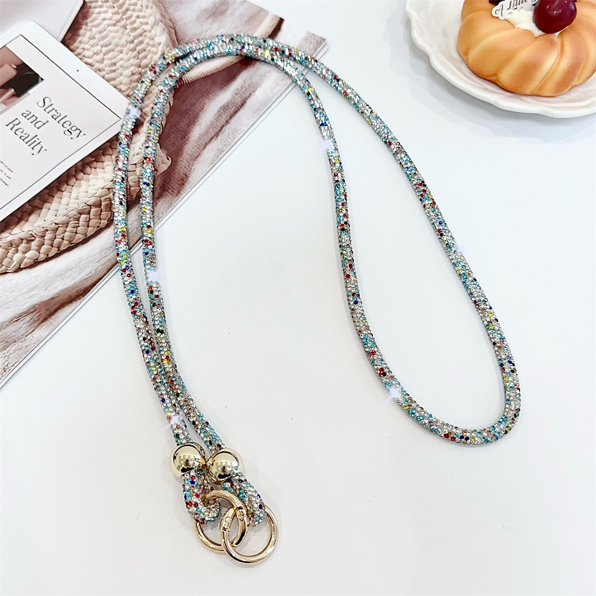 Beaded Rhinestone Crossbody Chain Luxury Diamond Long Phone Lanyard Bag Single Shoulder Chain