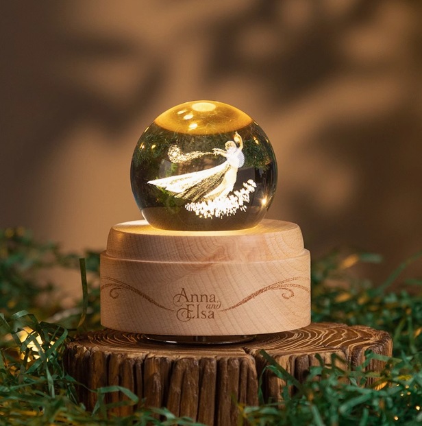 Frozen Crystal Ball Music Music Box Gift Princess Elsa Laser Engraved Inner Carving Night Light