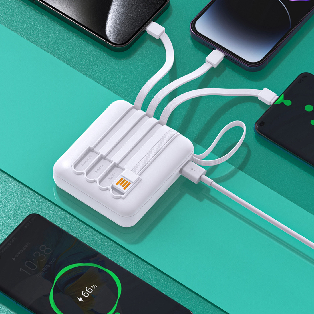 With 4 Cables 3C Certified 10000mAh Mini Power Bank 10000mAh Cable Portable Mobile Power