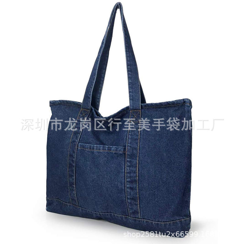 Custom denim canvas travel bag drawstring zipper single shoulder crossbody shopping bag cotton fitness storage handbag