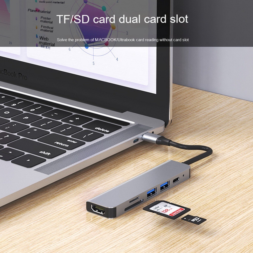 USB C 6-in-1 Docking Station for Huawei Macbook Notebook Multi-function Converter