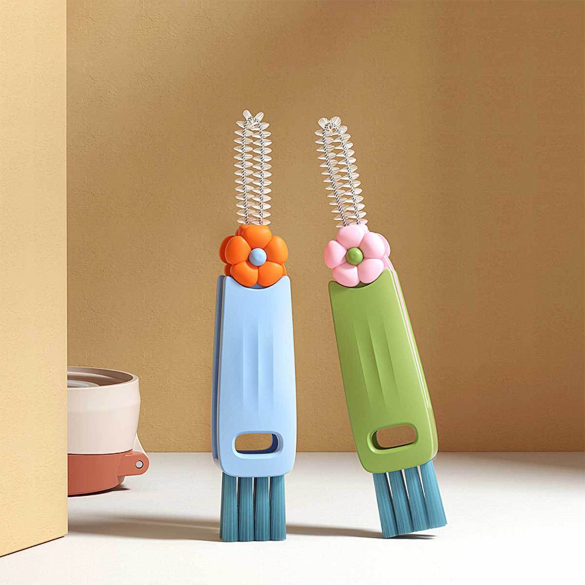 Petal Three-in-One Cup Lid Brush Household Multifunctional Gap Cleaning Brush Milk Bottle Thermos Cup Mouth Cup Brush