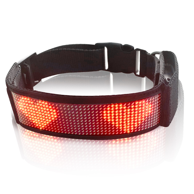 LED Display Pet Collar, Mobile-Controlled Monochrome Collar and Leash, Glowing LED Dog Collar