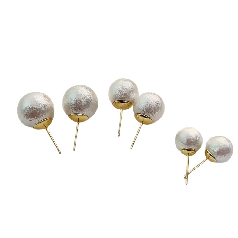 Simple pleated pearl ear studs cotton ball silver needle ear studs ear accessories