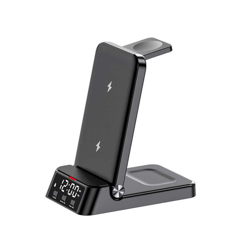 Desktop three-in-one clock folding stand wireless charger, suitable for Apple watch phone fast charge stand charger