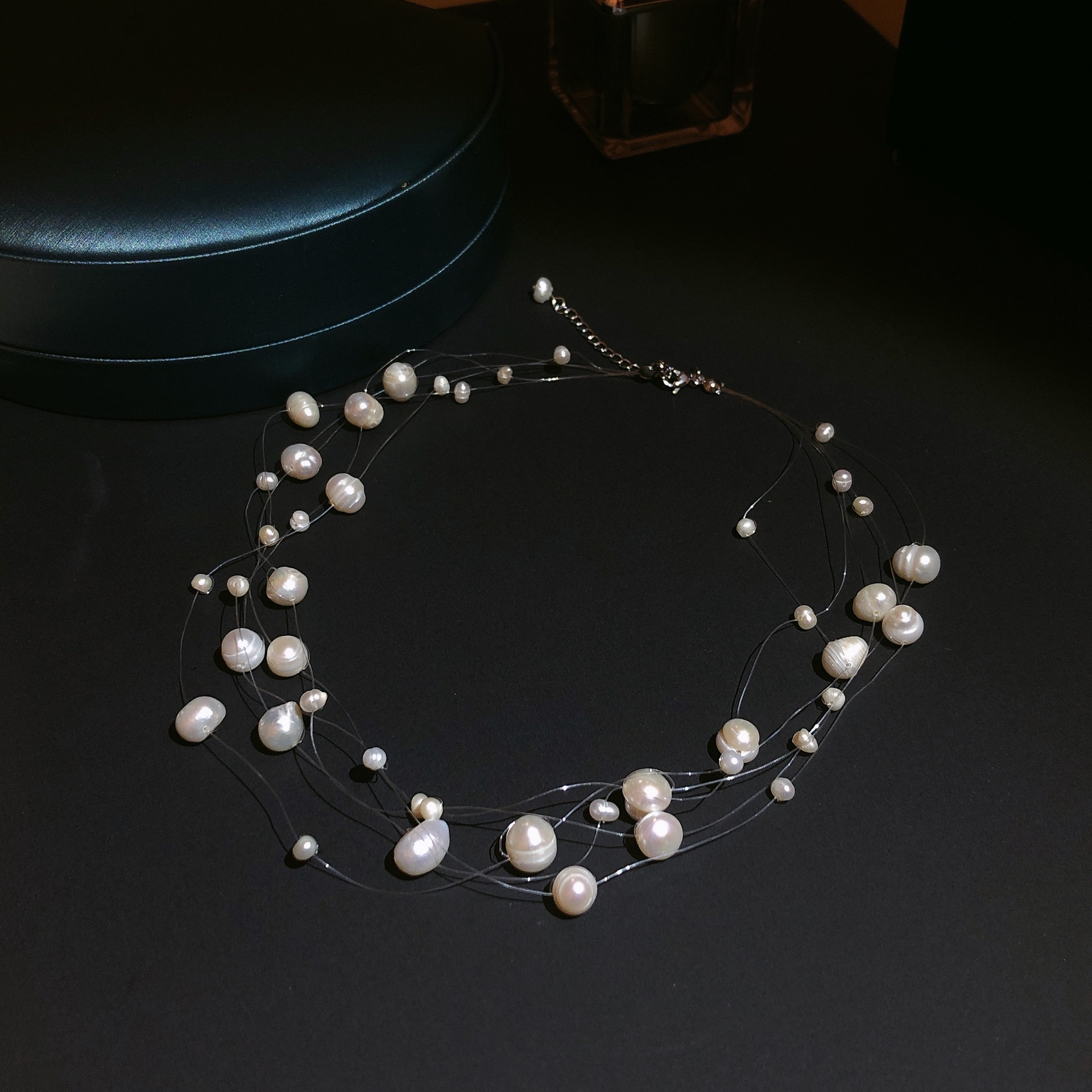 Freshwater Real Pearl Necklace Size Alternating Multi-Layer Handmade Fish Line Collarbone Chain Braided Jewelry Women