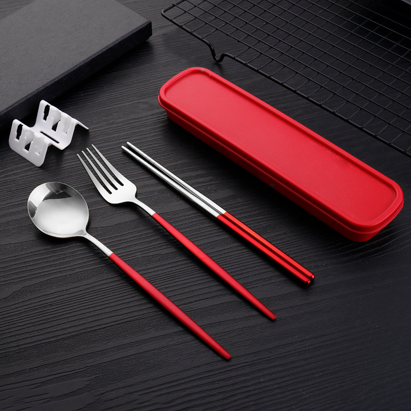Stainless steel cutlery set Portugal fork spoon chopsticks set three-piece student portable cutlery set