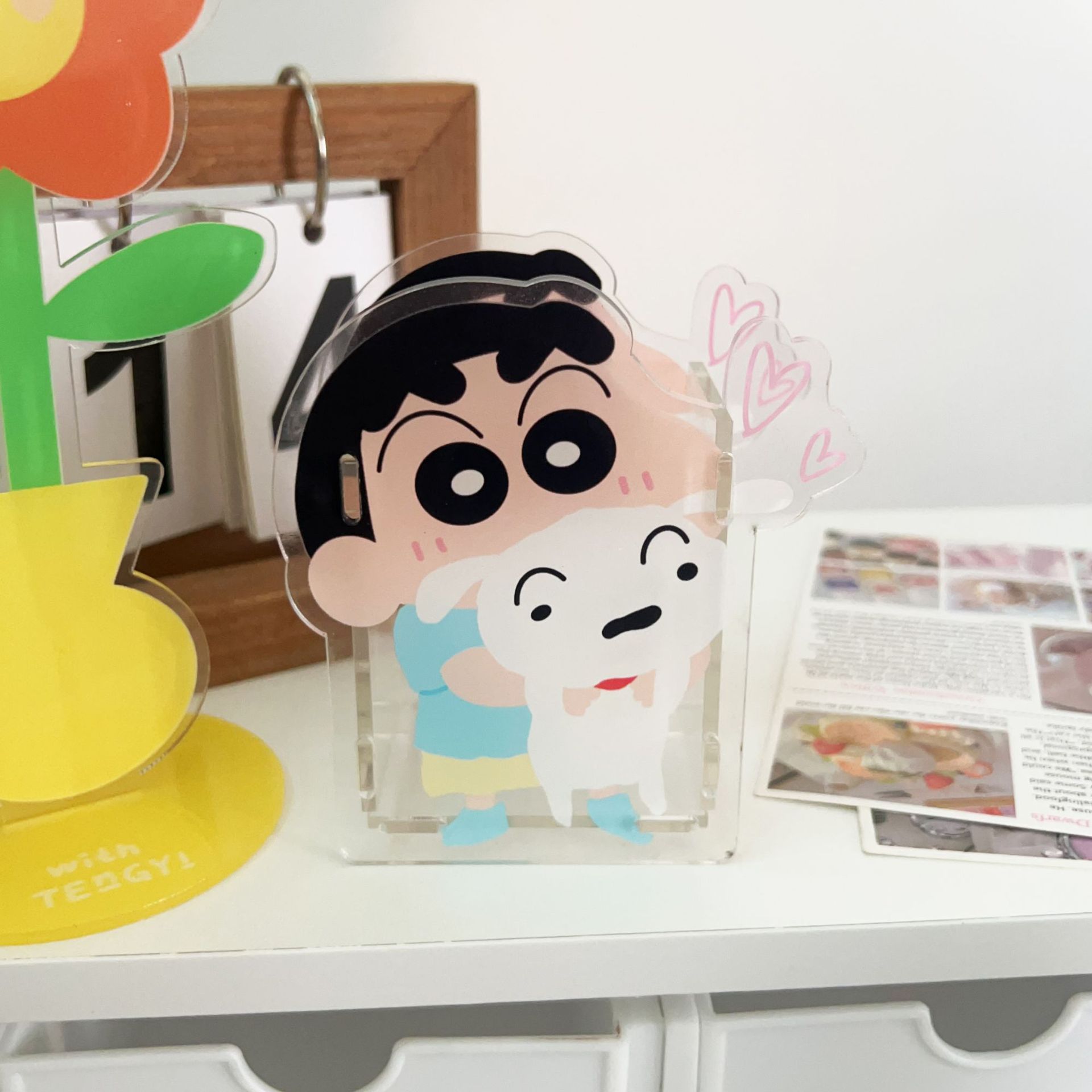 Cute Cartoon Shin-chan Acrylic Pencil Holder Desktop Storage Box Student Large Capacity Cosmetic Stationery Box
