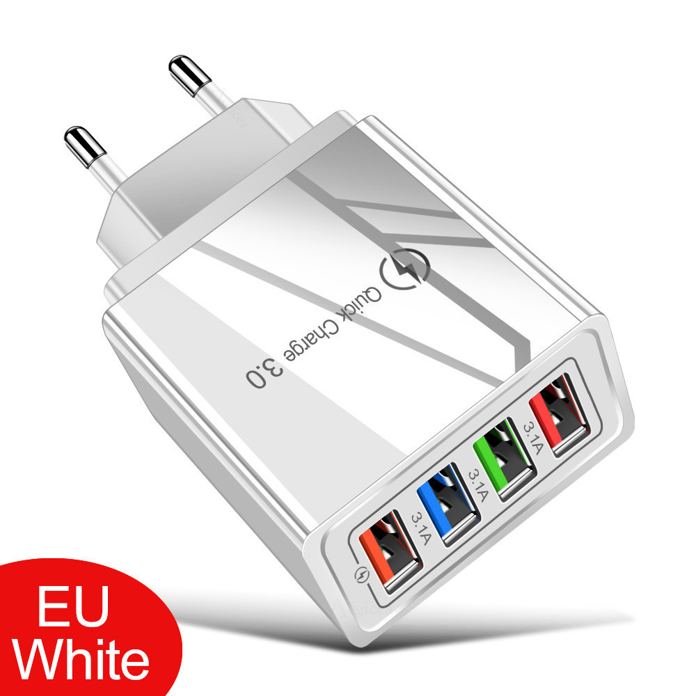 4USB Power Adapter US/EU Plug 5V3A Multi-Port USB Charging Head Phone Charger