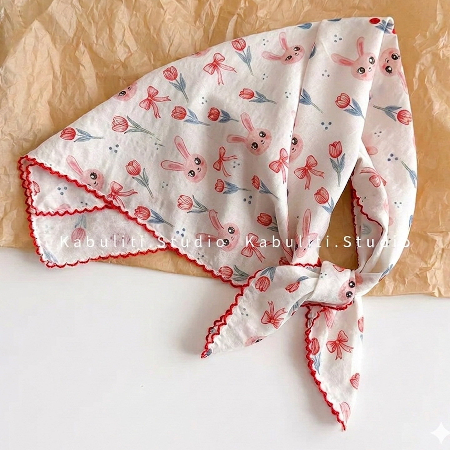 58*58 cotton linen small square scarf, fresh floral neck protection small scarf for girls, hair band