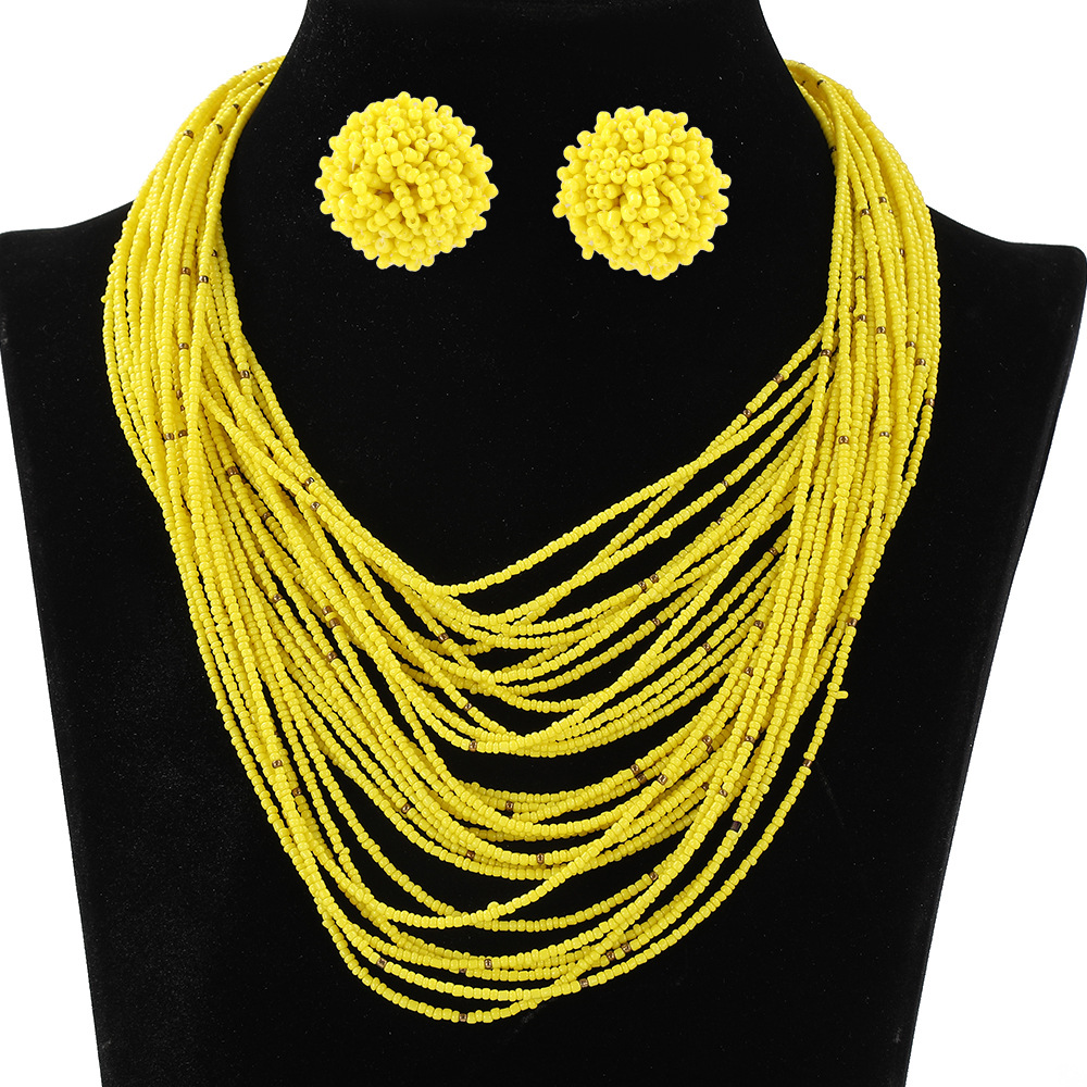 Bohemian Multi-Layer Bead Necklace Earring Set Ethnic Style Sweater Chain Women Multi-Layer Accessories