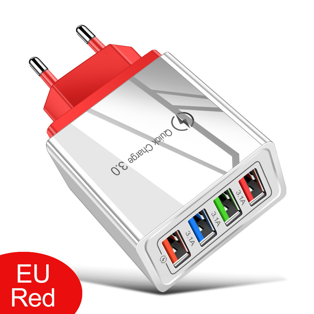 4USB Power Adapter US/EU Plug 5V3A Multi-Port USB Charging Head Phone Charger