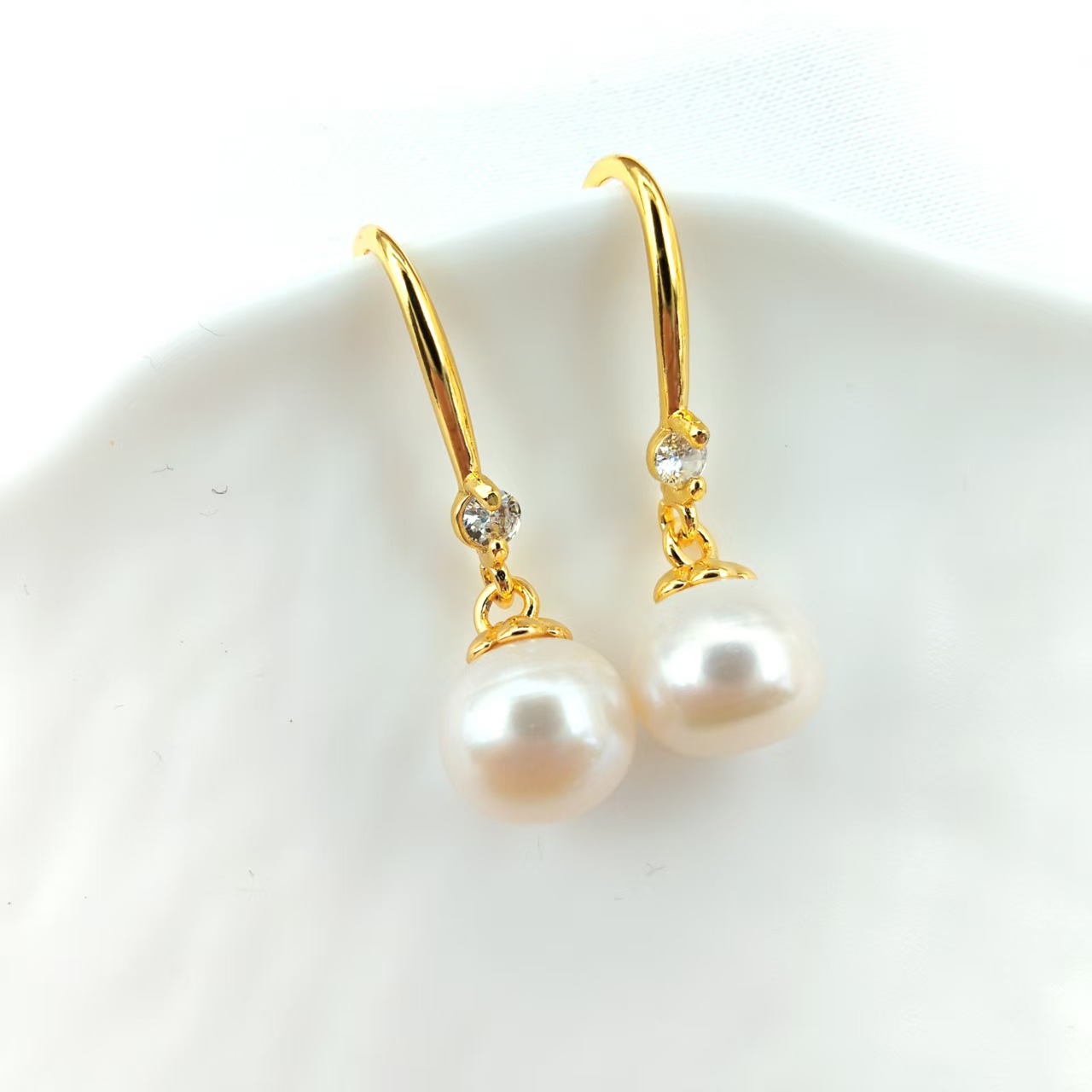 Zhuji Natural Freshwater Pearl Ear Hooks Simple Rice Pearl Strong Light Pearl Real Gold Electroplated 18K Gold-Plated Ear Hooks