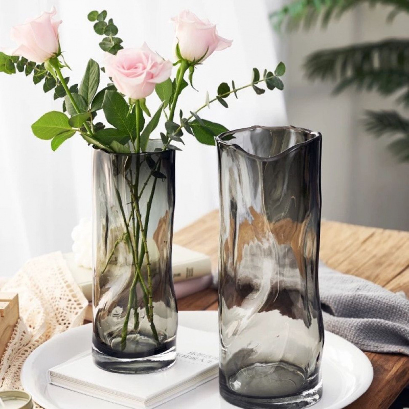 Glass vase straight transparent water flower fresh lily lucky bamboo living room decoration ornament