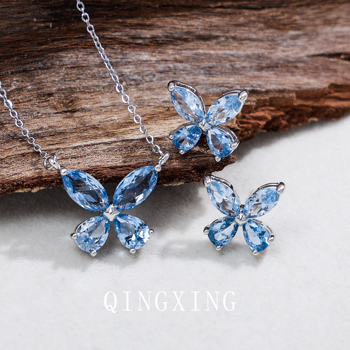 S925 Pure Silver Needle Red Corundum Spinel Butterfly Ear Studs Super Fairy Lake Green Pendant Collarbone Chain Women's Accessory