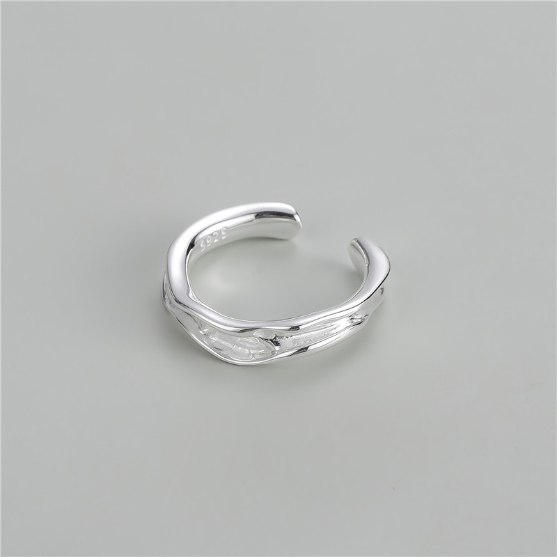 925 silver texture flowing irregular stream texture ring INS style simple ring