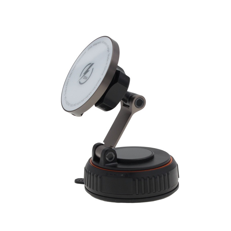 Qi 2nd Gen 25W Zinc Alloy Magnetic Wireless Charger with Glue Vacuum Rotating Suction Cup Car Charging Stand