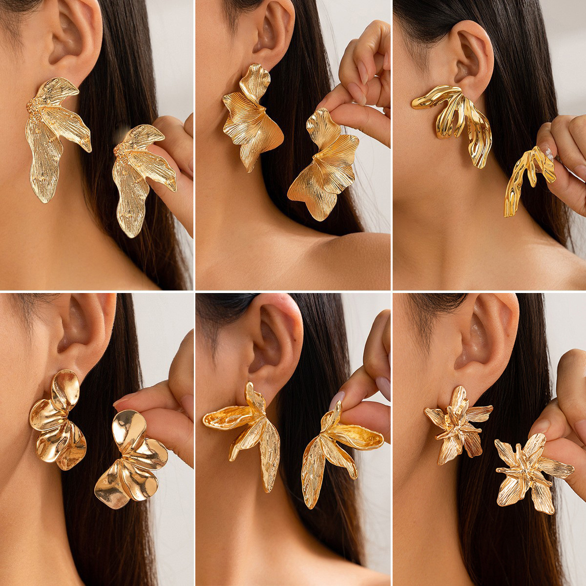 Leaf earrings for women metal flower earrings
