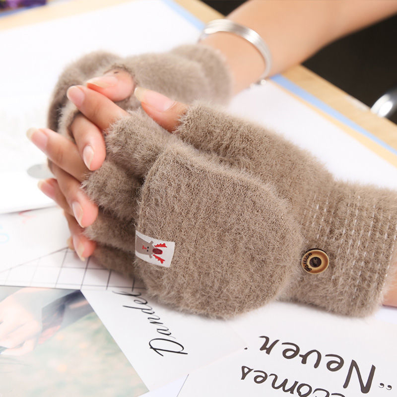 Imitation Mink Fur Gloves Women Autumn Winter New Warm Anti-Cold Fleece-Lined Thickened Outdoor Flip-Top Magic Gloves