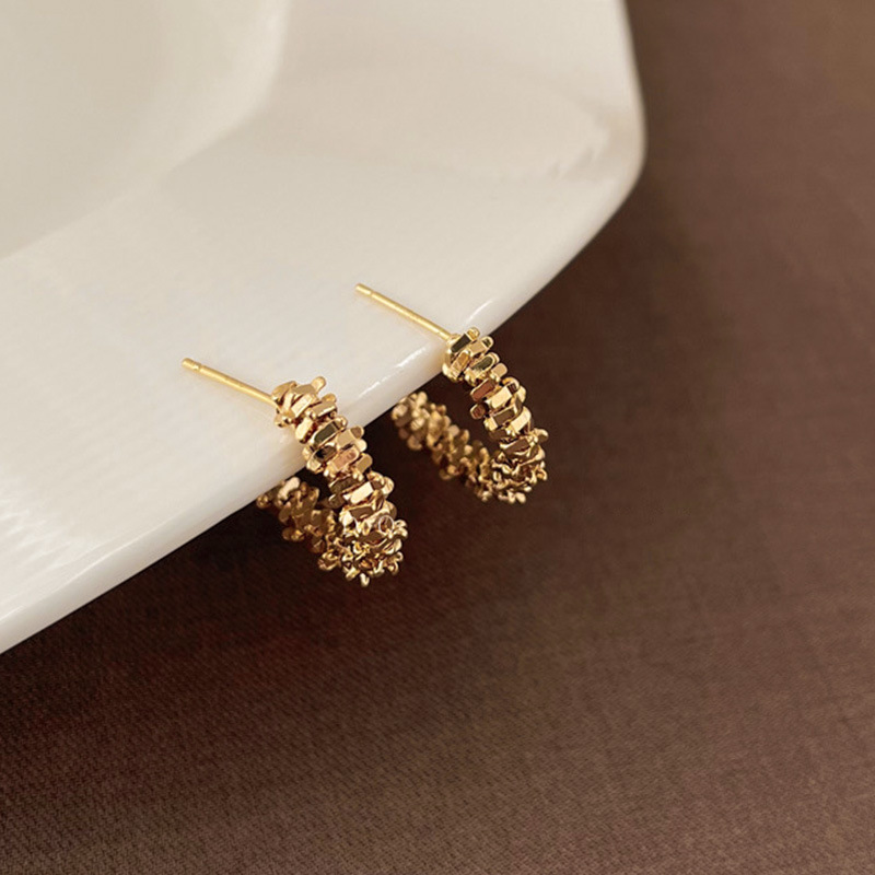 S925 silver needle cauliflower metal ear hoop women ear studs small earrings ear accessories