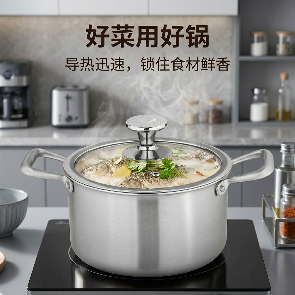 No coating large capacity steaming 24cm double ear soup pot kitchen stewing thickened deepened antibacterial titanium soup pot