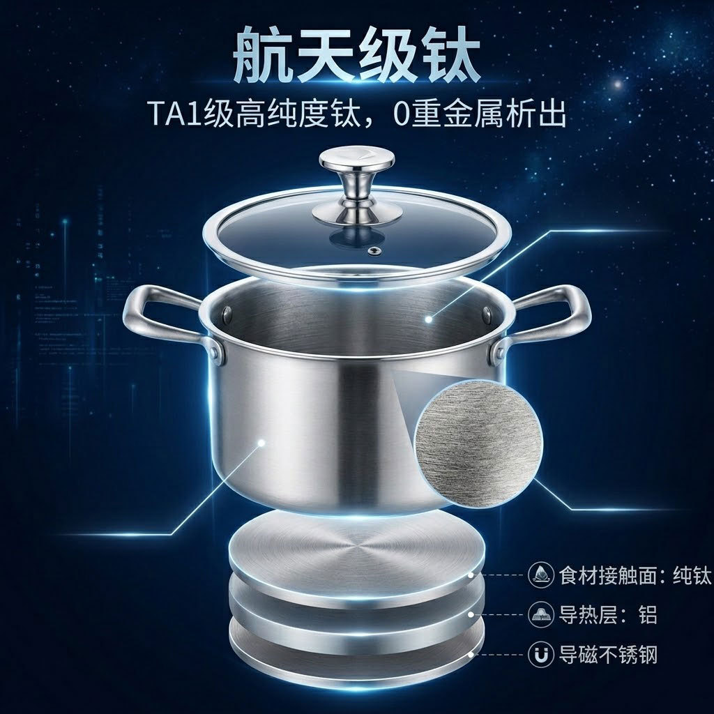 No coating large capacity steaming 24cm double ear soup pot kitchen stewing thickened deepened antibacterial titanium soup pot