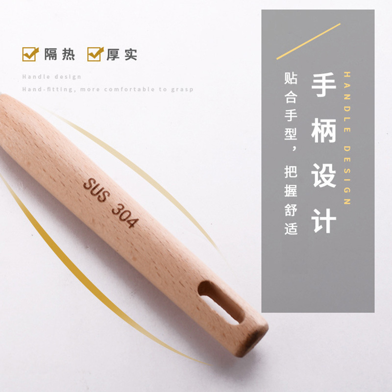 304 stainless steel kitchen utensil set, beech wood handle, cooking spatula, slotted spoon, cooking spatula, gift with custom logo