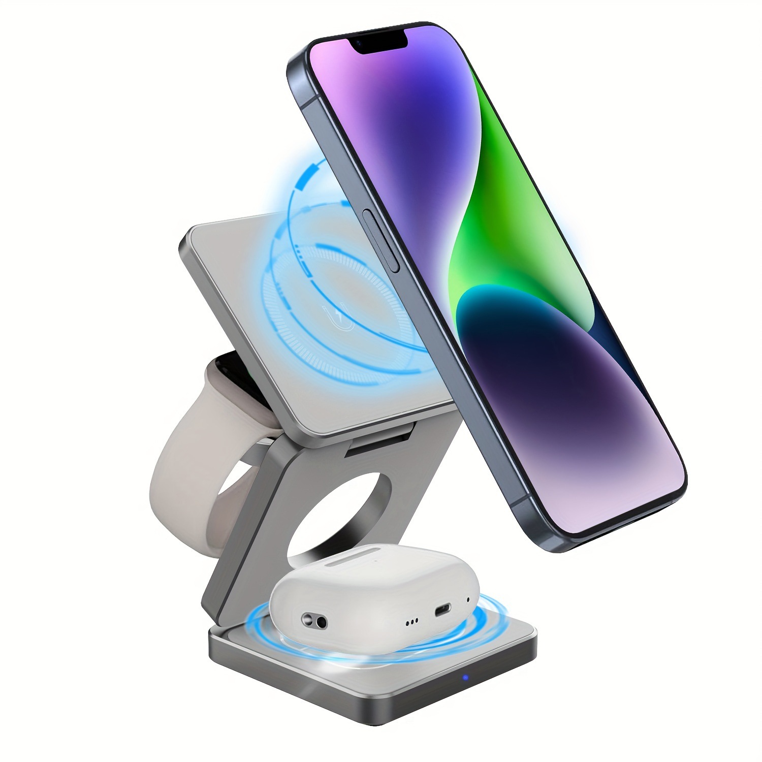 3-in-1 Magnetic Foldable Wireless Charger for Apple Phones, Earphones, Watch