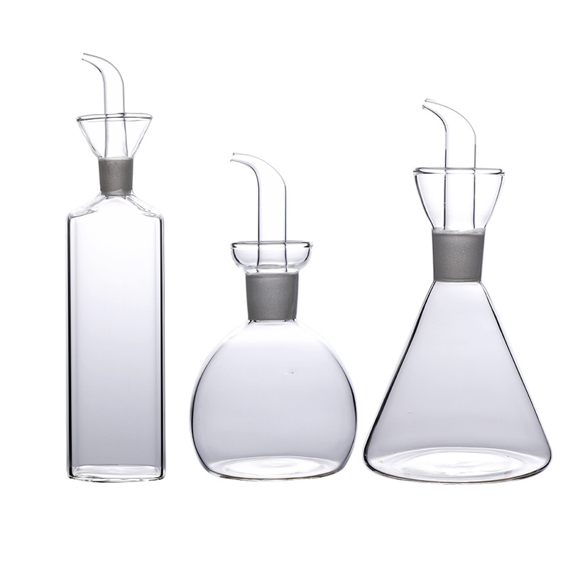 Glass oil bottle, seasoning bottle, oil vinegar bottle set, oil bottle, household kitchen transparent oil pouring bottle