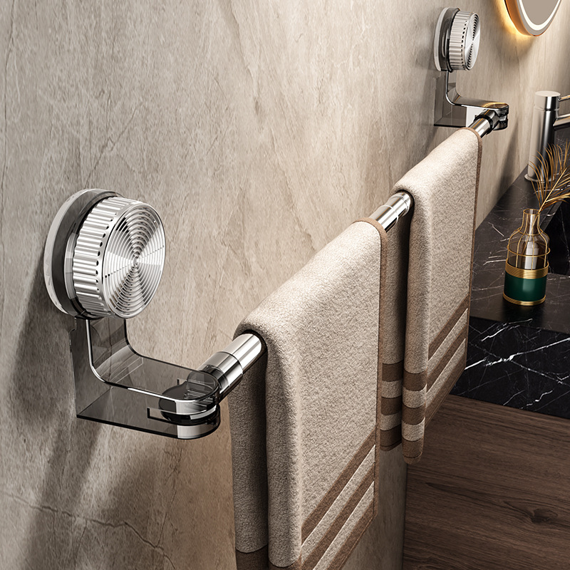 Suction cup towel rack bathroom no-drilling telescopic towel rod storage rack washroom bath towel hanging rack