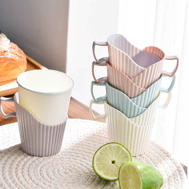 Disposable paper cup holder, anti-scald tea cup sleeve, color-contrast plastic cup sleeve, leak-proof office cup sleeve, 8 pieces/pack