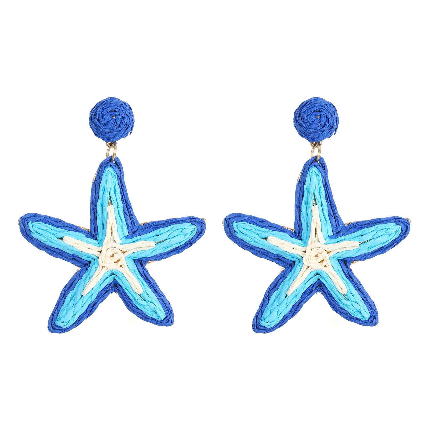 Summer Flower Earrings Women Dopamine Vacation Style Exaggerated Starfish Stud Earrings Handwoven Raffia Earrings Women