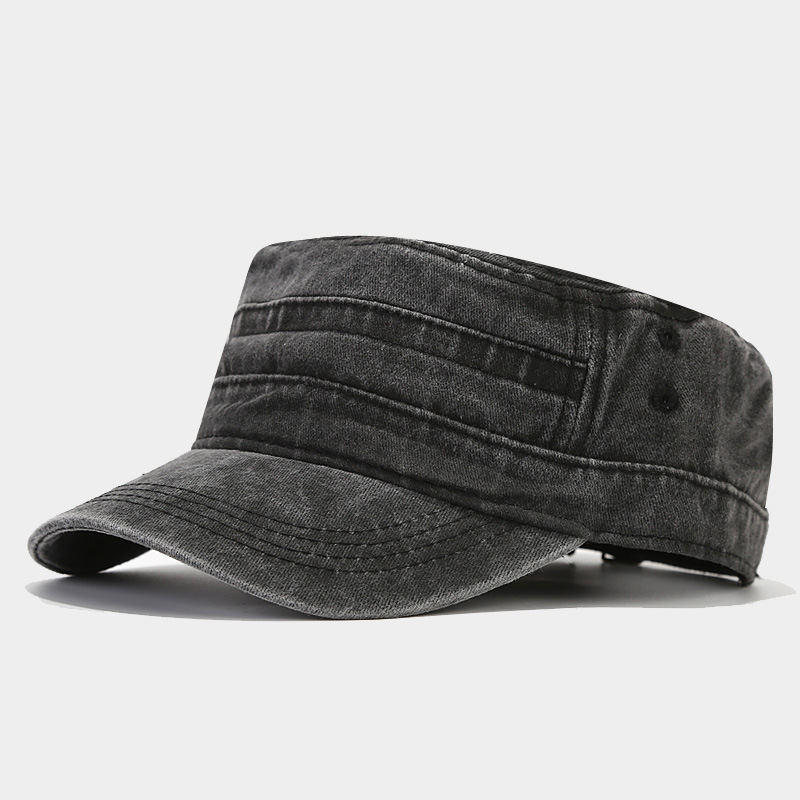 British Washed Distressed Flat Top Sailor Cap, Military Training Plain Solid Color Military Cap for Men and Women, Short Brim Sun Duckbill Cap