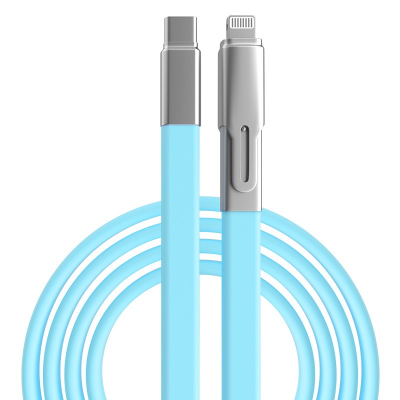 240W Liquid Silicone Data Cable Fast Charging One-to-Two Flat Cable 2-in-1 Type-C Charging Cable PD Apple Huawei