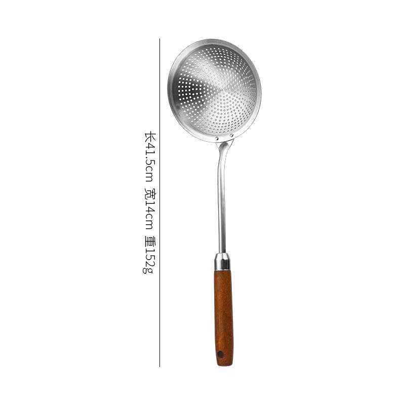 201 stainless steel small hole slotted spoon, household rosewood handle colander, dumpling noodle scoop, frying strainer spoon, hot pot spoon