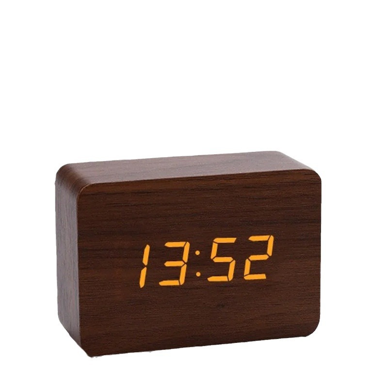 Wooden electronic alarm clock, voice-activated silent clock, LED gift clock, student desktop electronic clock