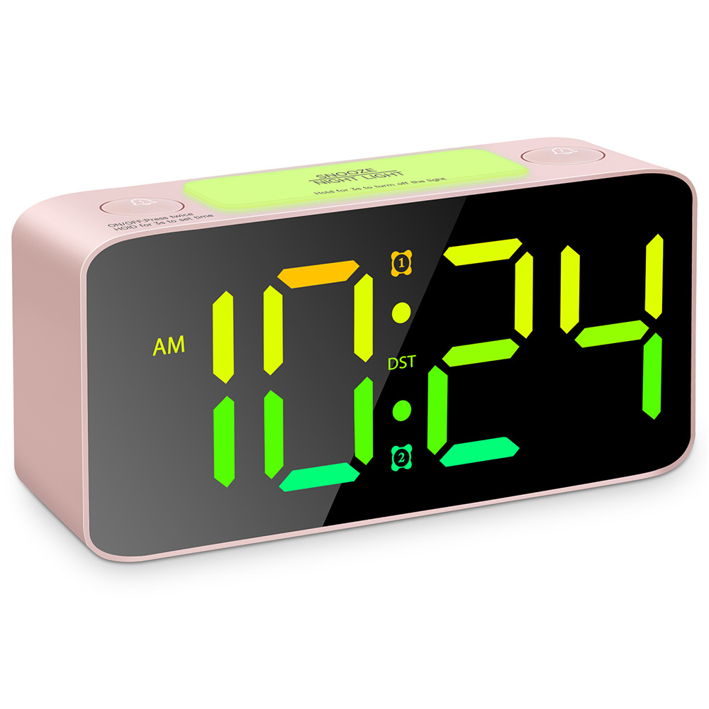 2020 RGB large character large screen large sound LED clock student alarm clock mirror clock table clock 15 color changing screen clock 10 minute alarm