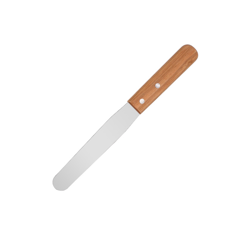 Wooden handle cake spatula, curved straight cream spatula, stainless steel cake knife, scraper, piping knife, 4-12 inch